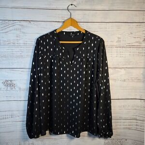 Papermoon Black Metallic Print Blouse XXL Boho Peasant Top Career Chic